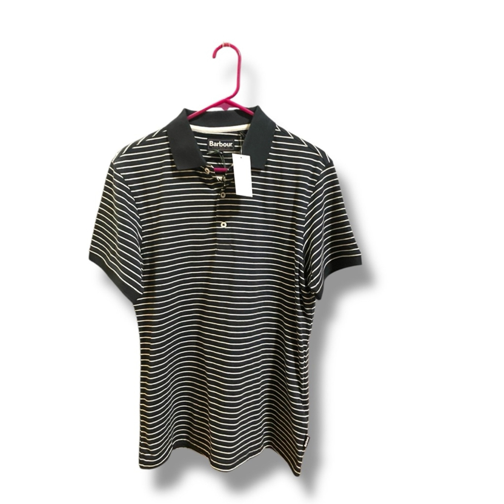 Barbour Striped Polo Shirt 100% Cotton Navy/White Size Medium